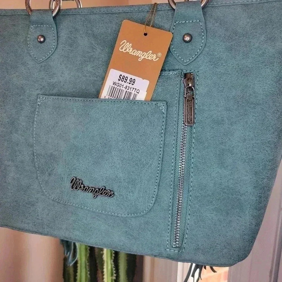 NWT Wrangler Concealed Carried Leather Floral Embroydered Teal Purse - Picture 5 of 10